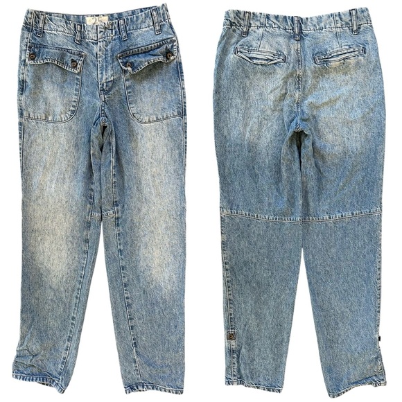 Free People Denim - Free People Big Pocket Zipper Fly Rory Relaxed Slim Straight Roll Hem Size 25